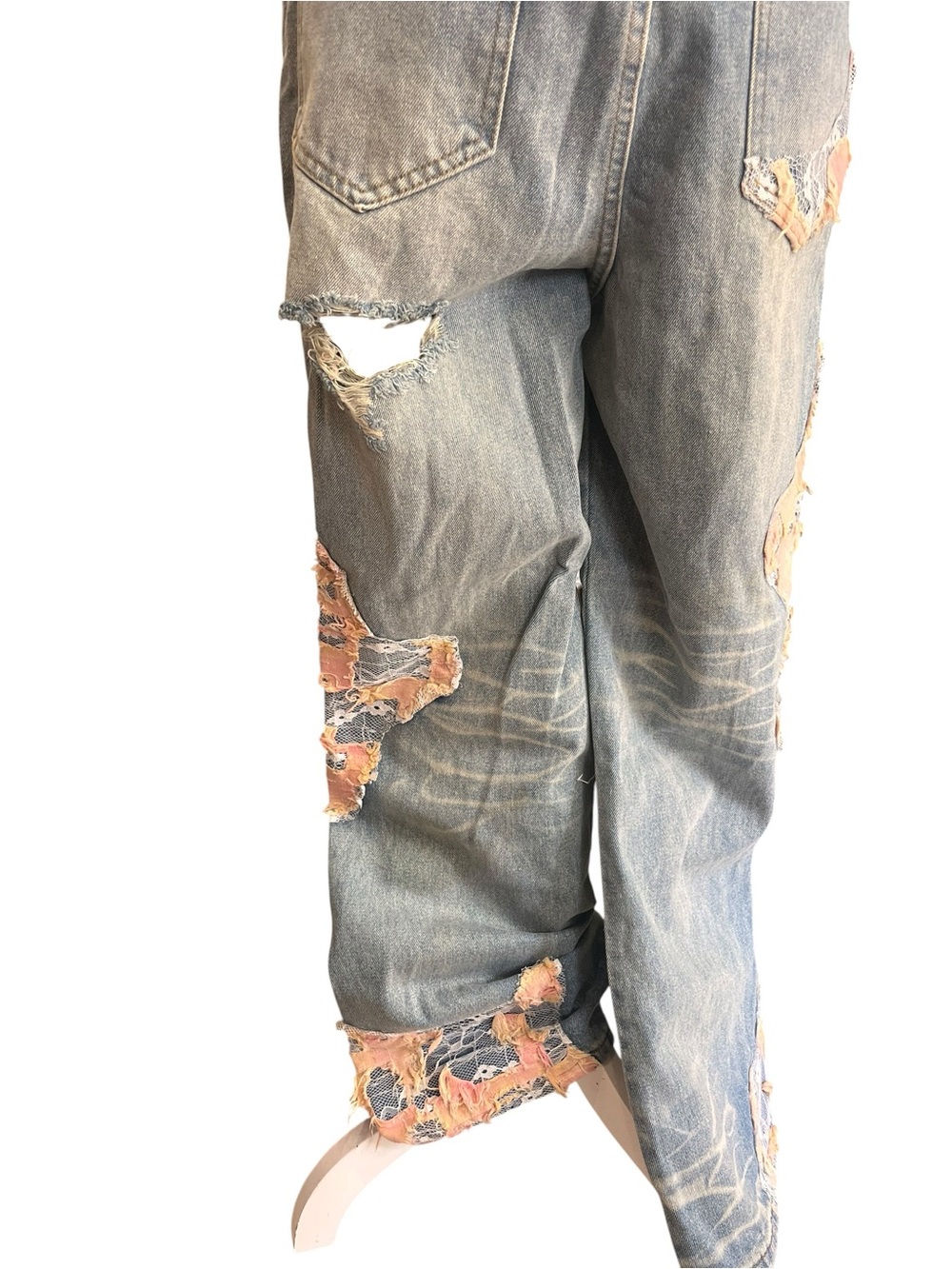 Aelfric Eden Distressed Lace Patchwork Baggy Wide Leg Jeans Size 29 NWT - Picture 7 of 15